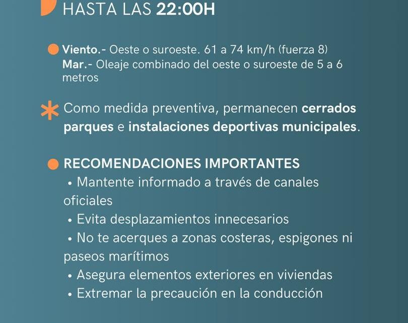 El Ayuntamiento de Rota pide precaución ante la alerta naranja por viento y fenómenos costeros