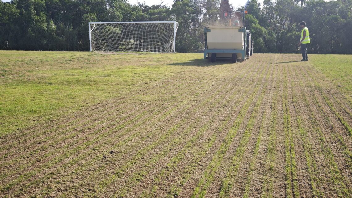 Resiembra del campo de fútbol de Peña del Águila