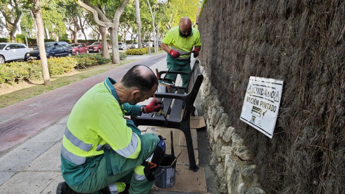 Pintado de todos los bancos de Costa Ballena