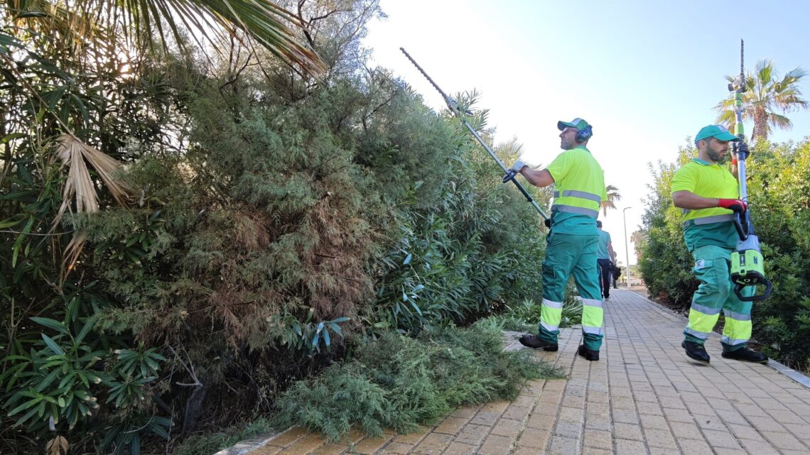 Los trabajos de jardinería continúan por nuevas zonas con labores variadas de mantenimiento de zonas verdes